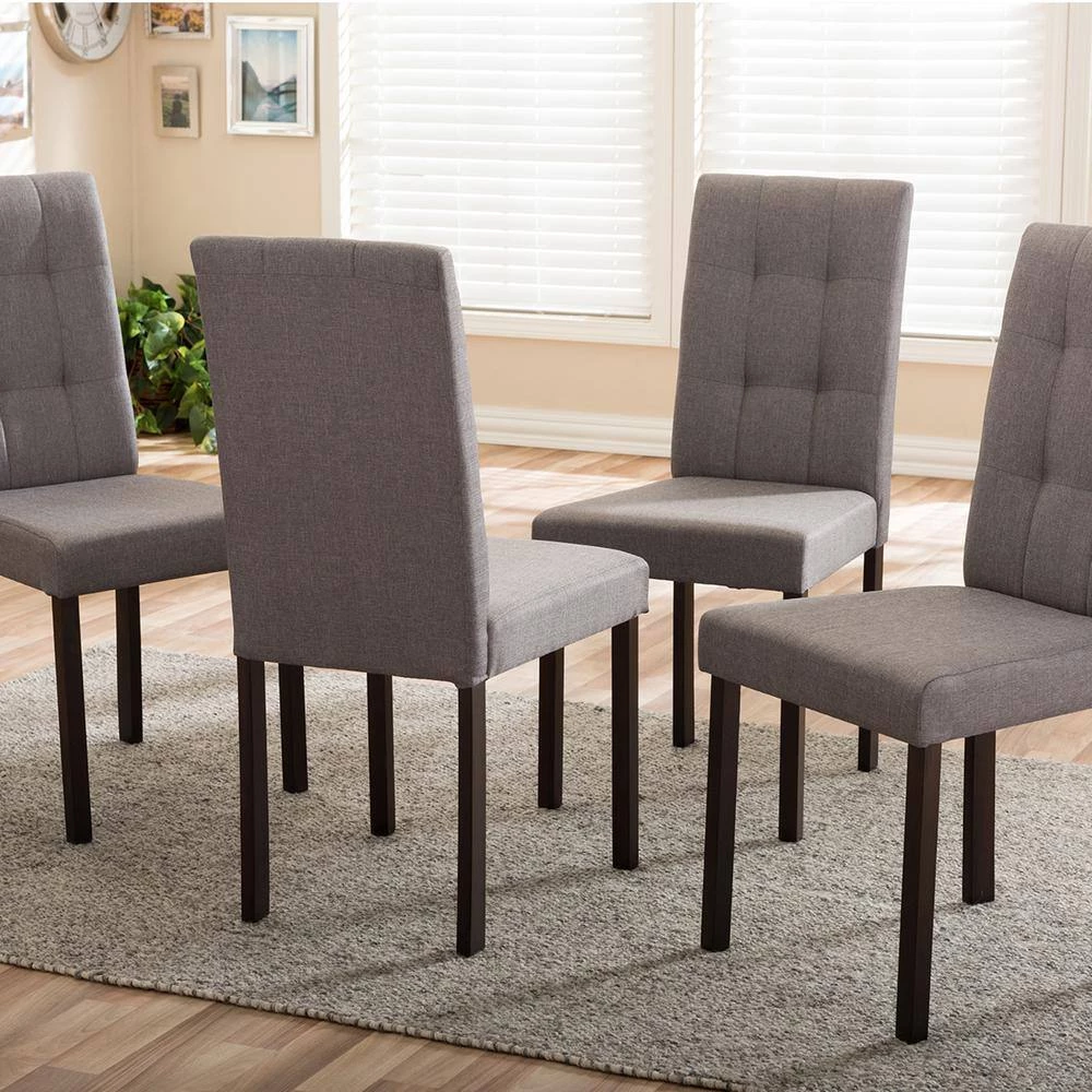 Andrew 9-Grids Gray Fabric Upholstered Dining Chairs (Set of 4) by Baxton Studio - Image 3