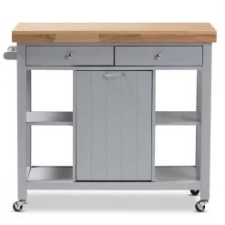 Hayward Gray Kitchen Cart with Pull Out Garbage Bin by Baxton Studio