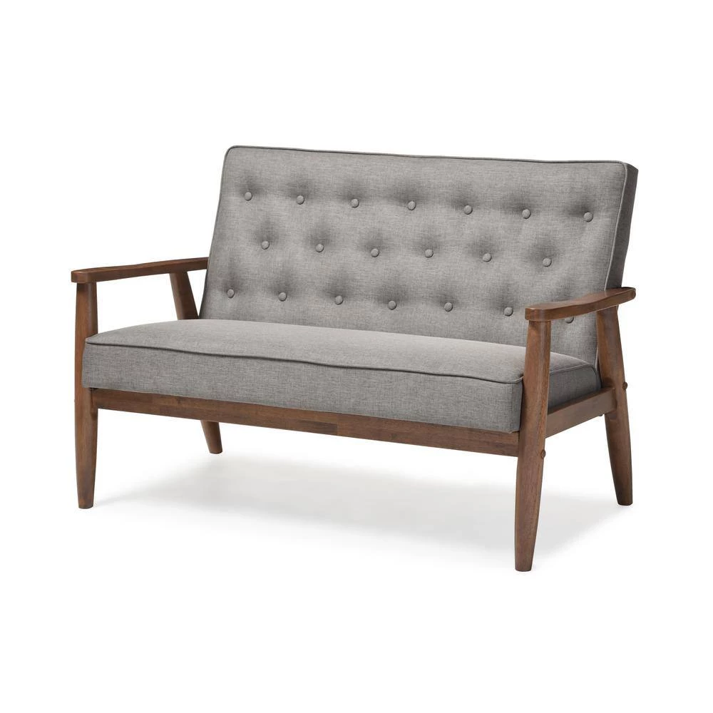 Sorrento 49 in. Gray Polyester 2-Seater Loveseat with Wood Frame by Baxton Studio - Image 5