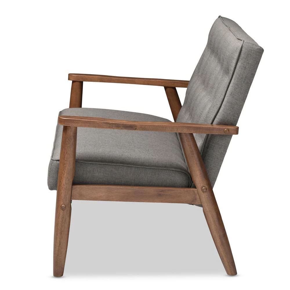Sorrento 49 in. Gray Polyester 2-Seater Loveseat with Wood Frame by Baxton Studio - Image 2