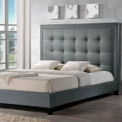 Hirst Transitional Gray Fabric Upholstered King Size Bed by Baxton Studio