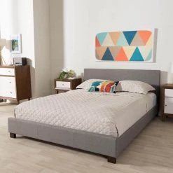 Pless Contemporary Gray Fabric Upholstered Queen Size Bed by Baxton Studio