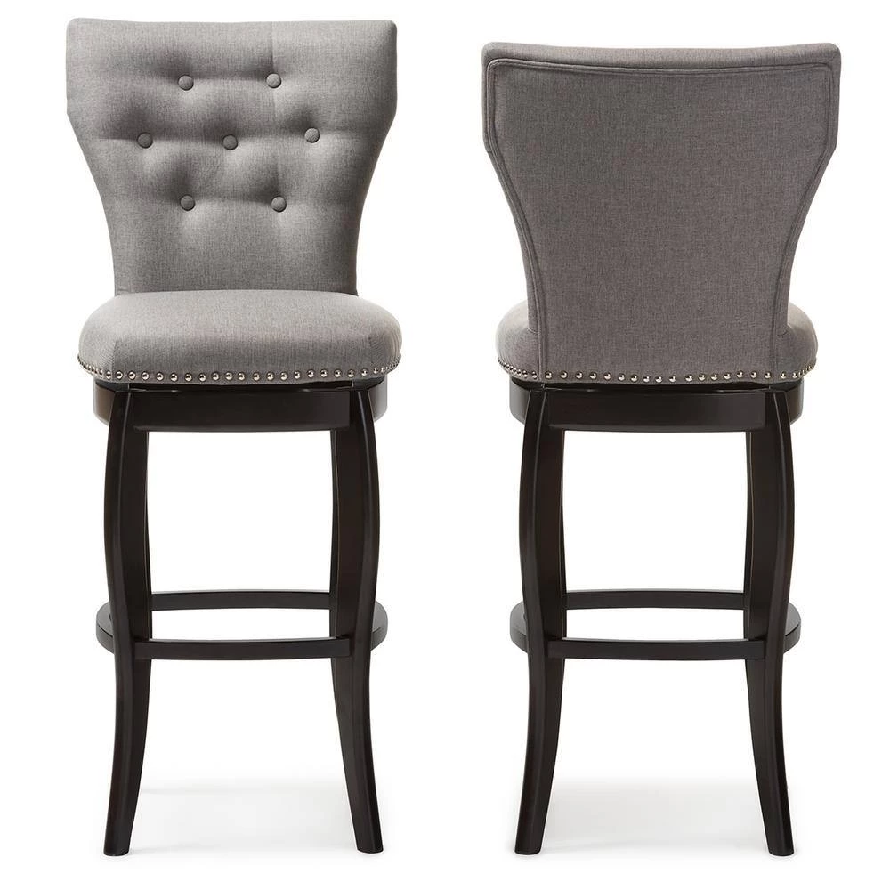 Leonice Gray Fabric Upholstered 2-Piece Bar Stool Set by Baxton Studio - Image 4