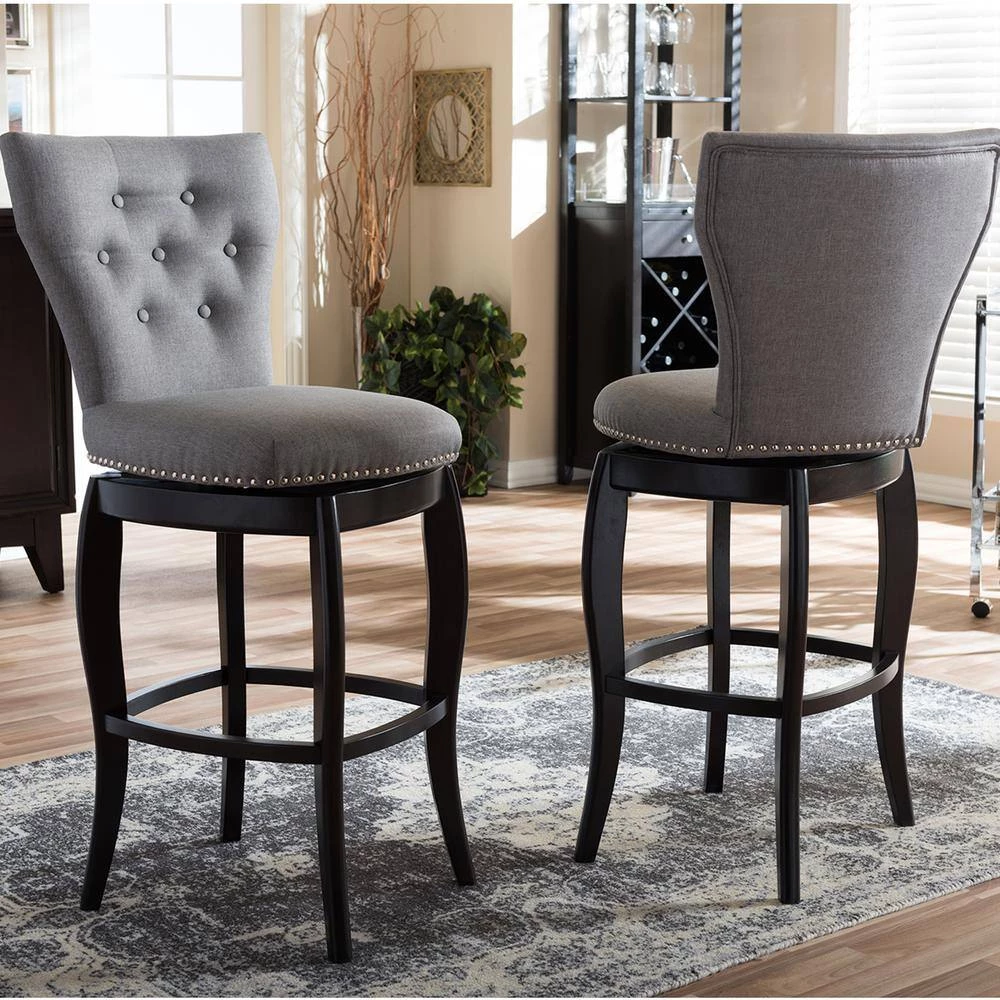 Leonice Gray Fabric Upholstered 2-Piece Bar Stool Set by Baxton Studio - Image 5