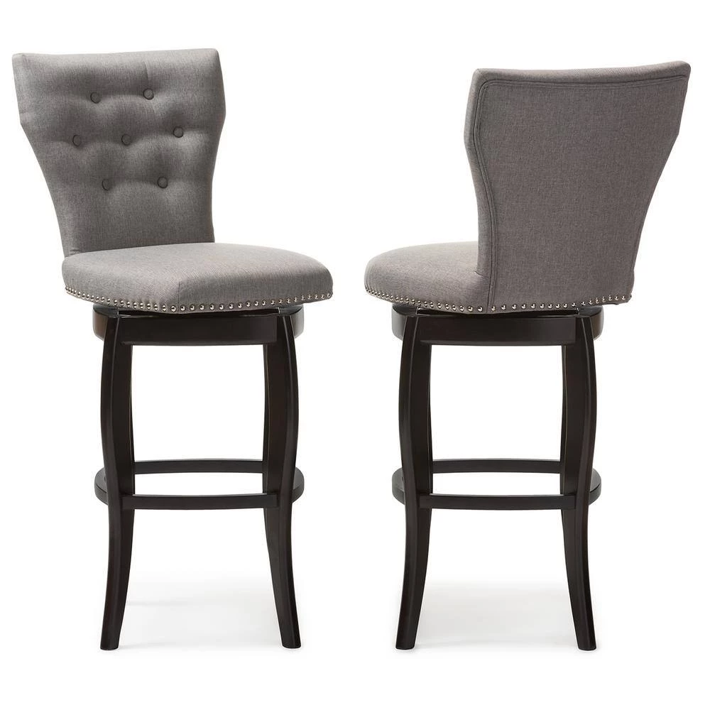 Leonice Gray Fabric Upholstered 2-Piece Bar Stool Set by Baxton Studio - Image 3