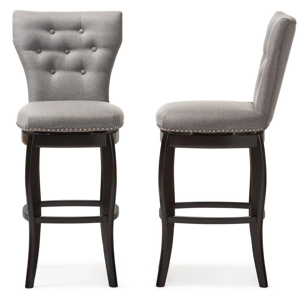Leonice Gray Fabric Upholstered 2-Piece Bar Stool Set by Baxton Studio - Image 2