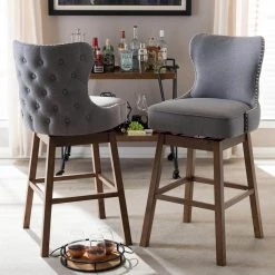 Gradisca 31 in. Gray Fabric Upholstered Swivel Bar Stool (Set of 2) by Baxton Studio