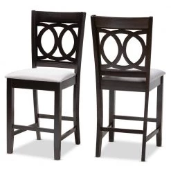 Lenoir 43 in. Gray and Espresso Bar Stool (Set of 2) by Baxton Studio