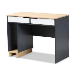 39.4 in. Gray Rectangular 2 -Drawer Computer Desk with Oak Top by Baxton Studio