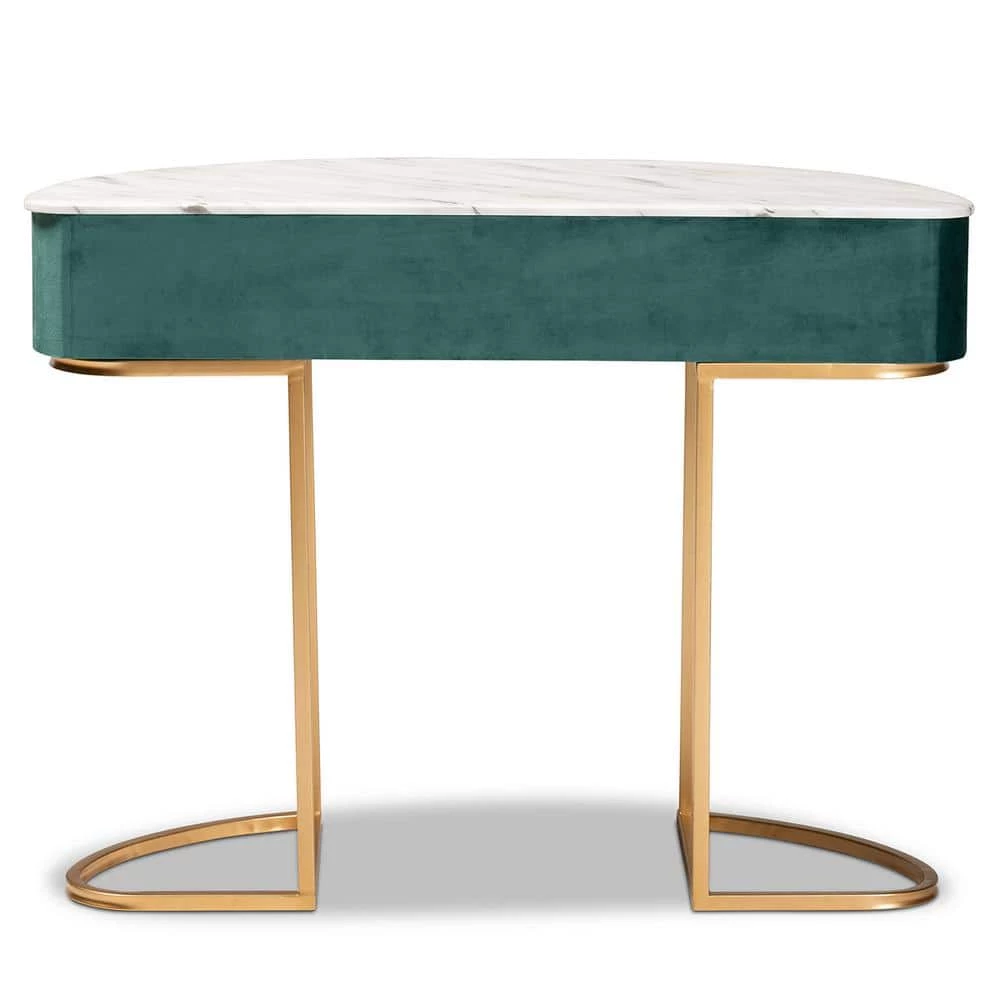 Beale 40 in. Green/Gold Specialty Faux Marble Console Table with Drawer by Baxton Studio - Image 5