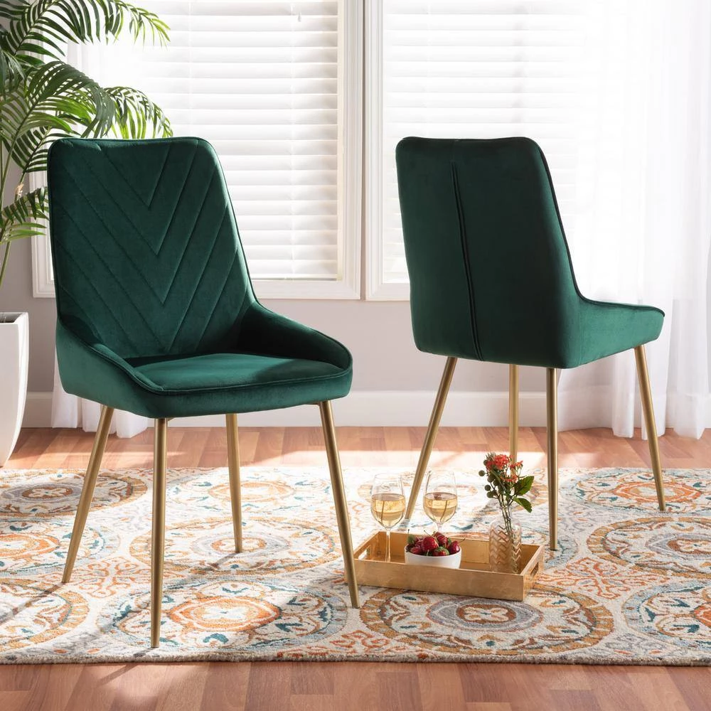 Priscilla Green and Gold Dining Chair (Set of 2) by Baxton Studio - Image 7