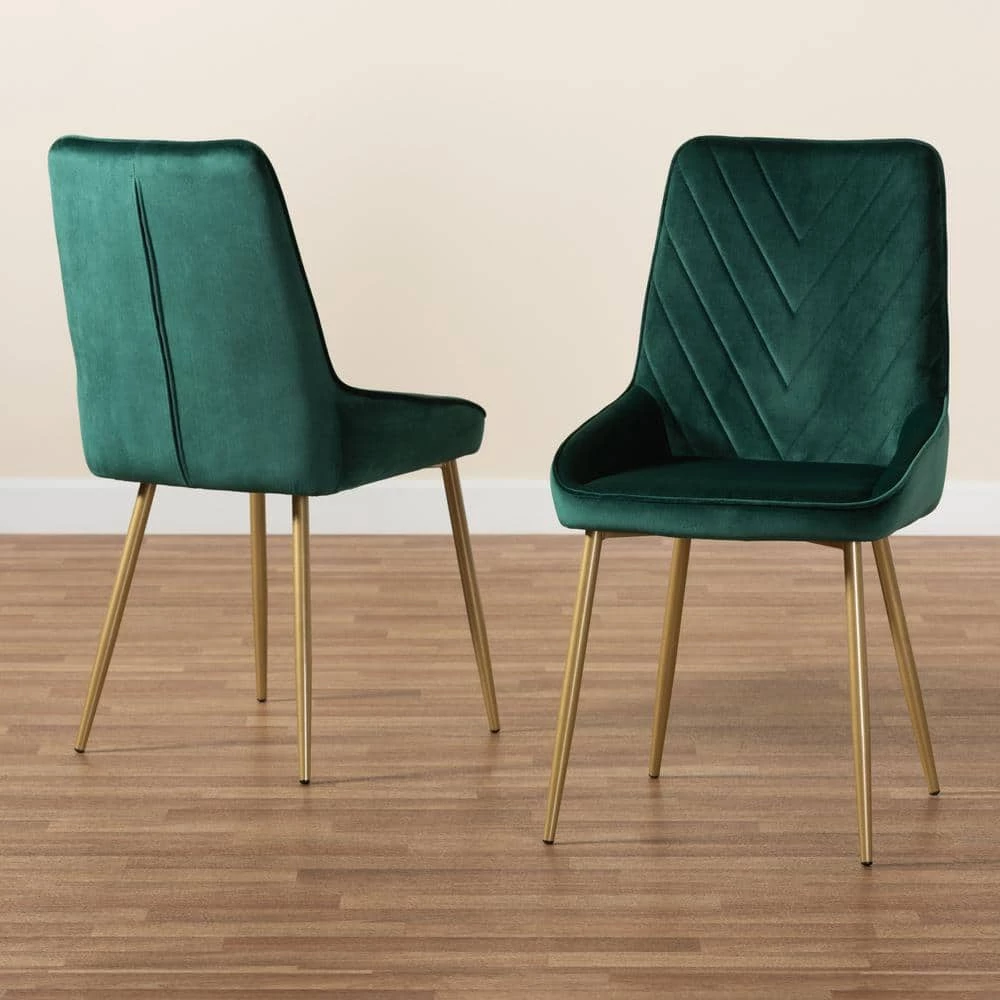 Priscilla Green and Gold Dining Chair (Set of 2) by Baxton Studio - Image 6