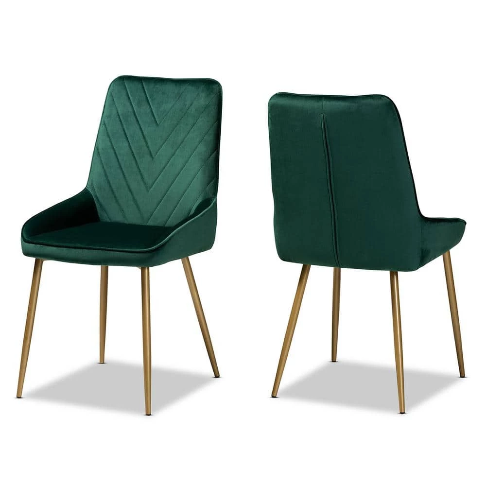 Priscilla Green and Gold Dining Chair (Set of 2) by Baxton Studio