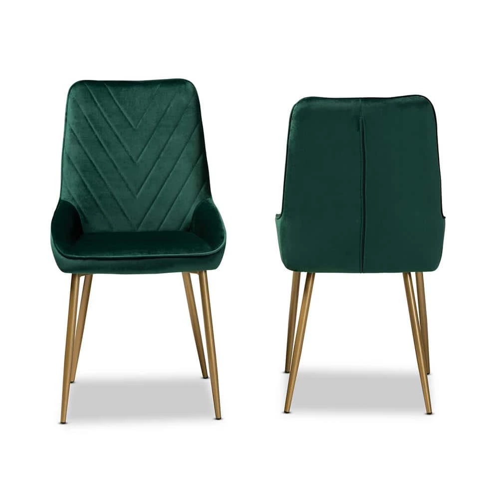 Priscilla Green and Gold Dining Chair (Set of 2) by Baxton Studio - Image 3