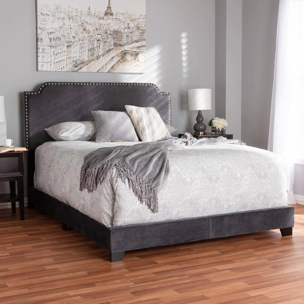 Darcy Dark Gray Queen Bed by Baxton Studio - Image 8