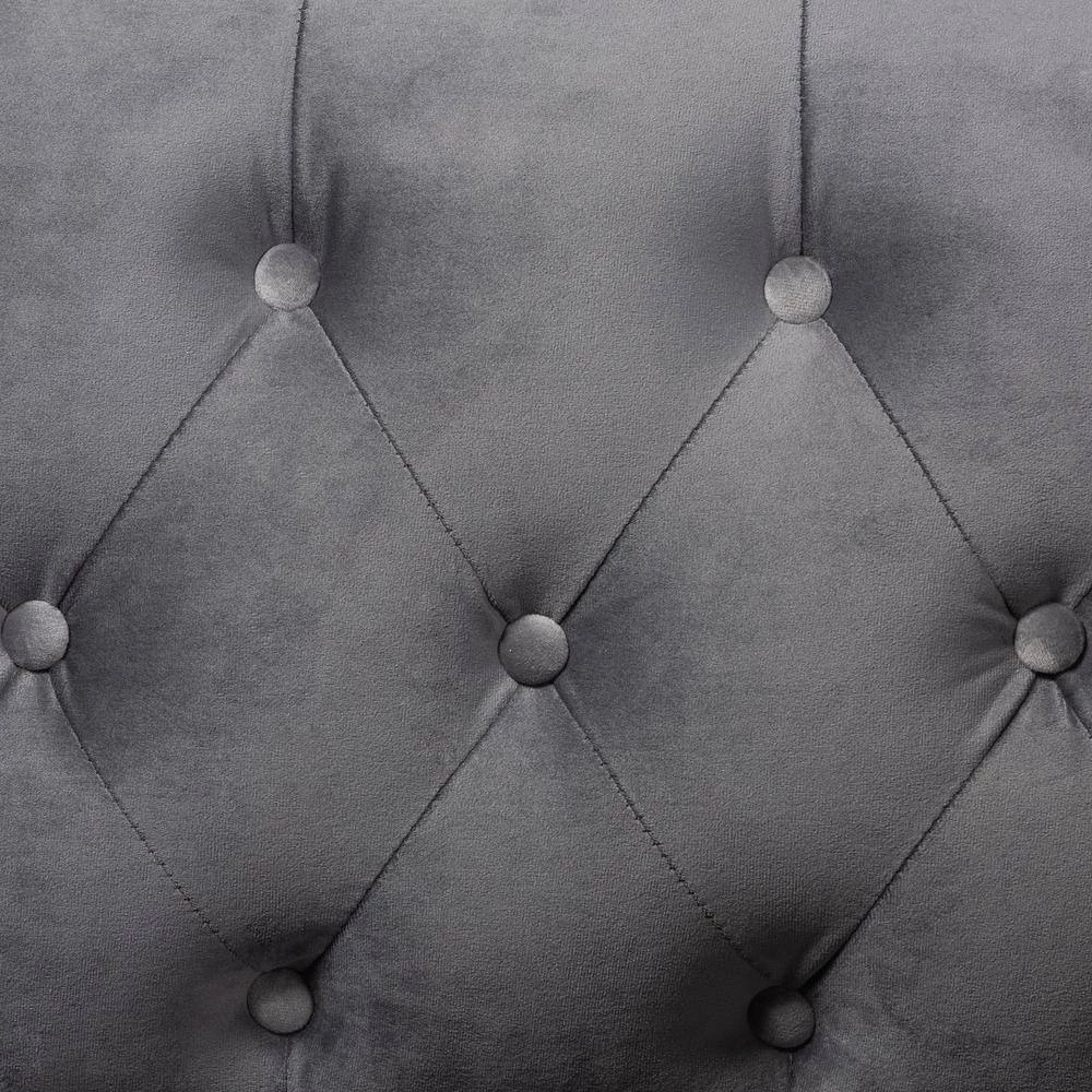 Emma 83.1 in. Grey/Black Fabric 3-Seater Chesterfield Sofa with Round Arms by Baxton Studio - Image 5