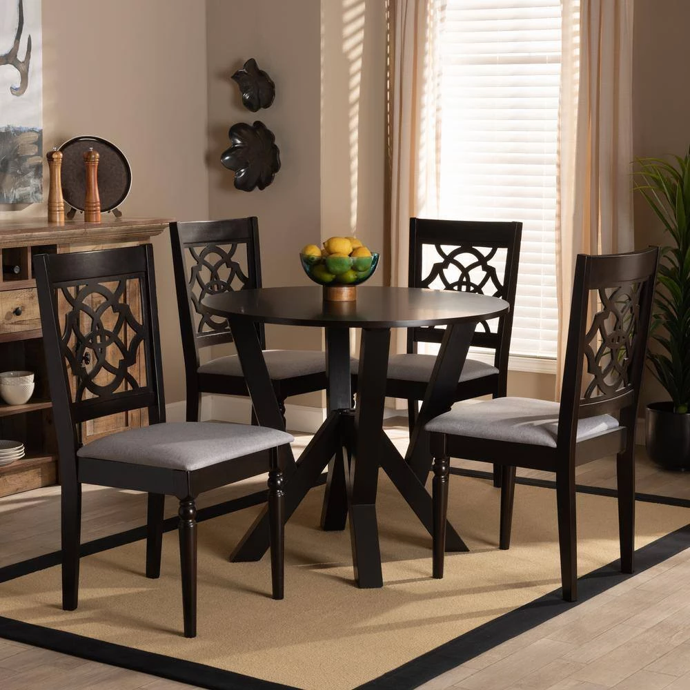 Alma 5-Piece Grey and Dark Brown Dining Set by Baxton Studio - Image 8