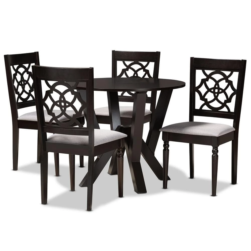 Alma 5-Piece Grey and Dark Brown Dining Set by Baxton Studio