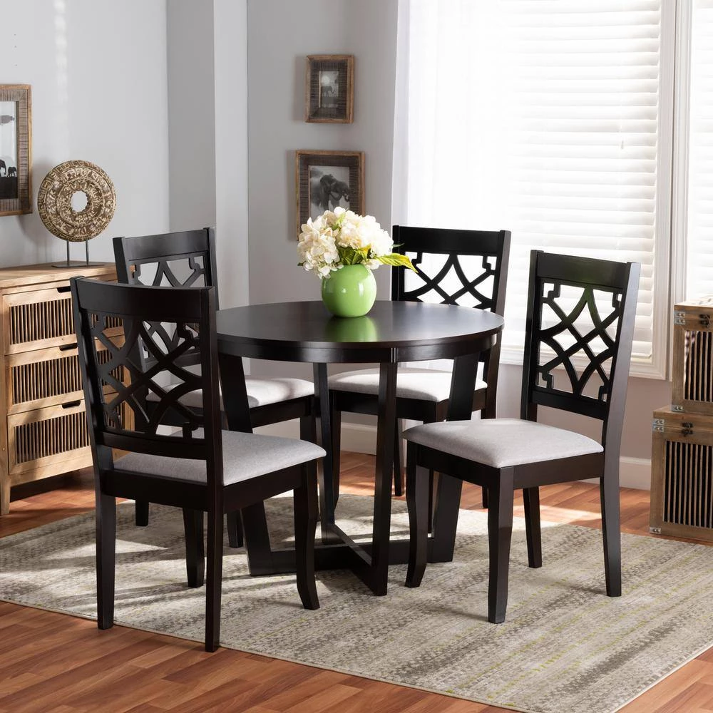 Tricia 5-Piece Grey and dark brown Dining Set by Baxton Studio - Image 7