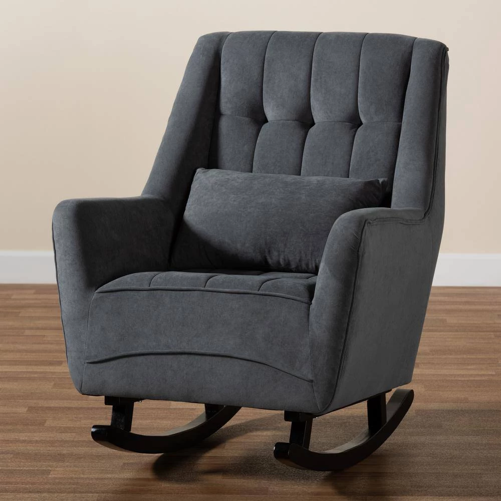 Elisa Grey and Dark Brown Rocking Chair by Baxton Studio - Image 7