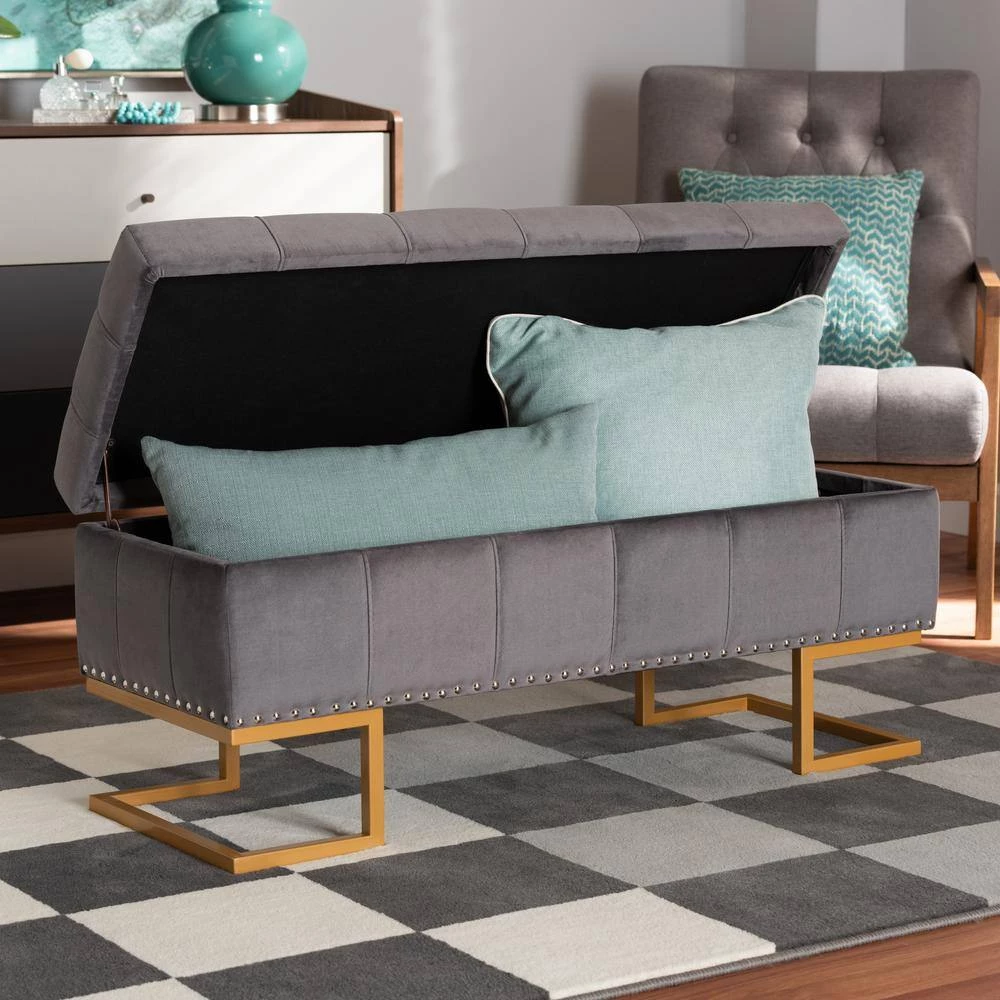 Ellery Grey and Gold Storage Ottoman by Baxton Studio - Image 10