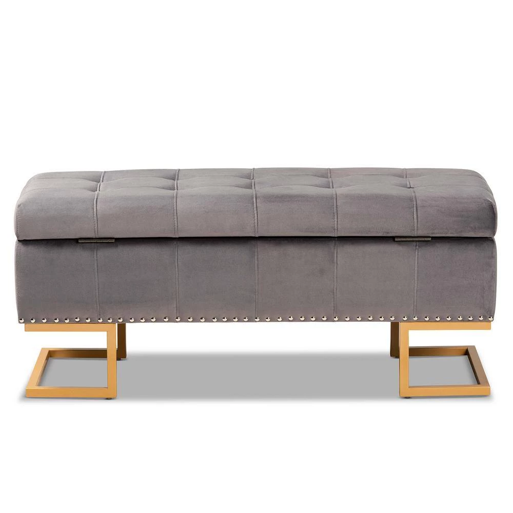 Ellery Grey and Gold Storage Ottoman by Baxton Studio - Image 5