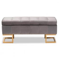 Ellery Grey and Gold Storage Ottoman by Baxton Studio