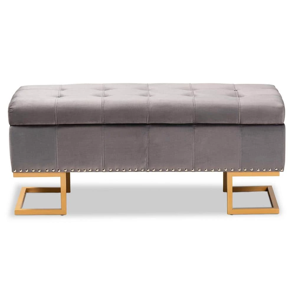 Ellery Grey and Gold Storage Ottoman by Baxton Studio