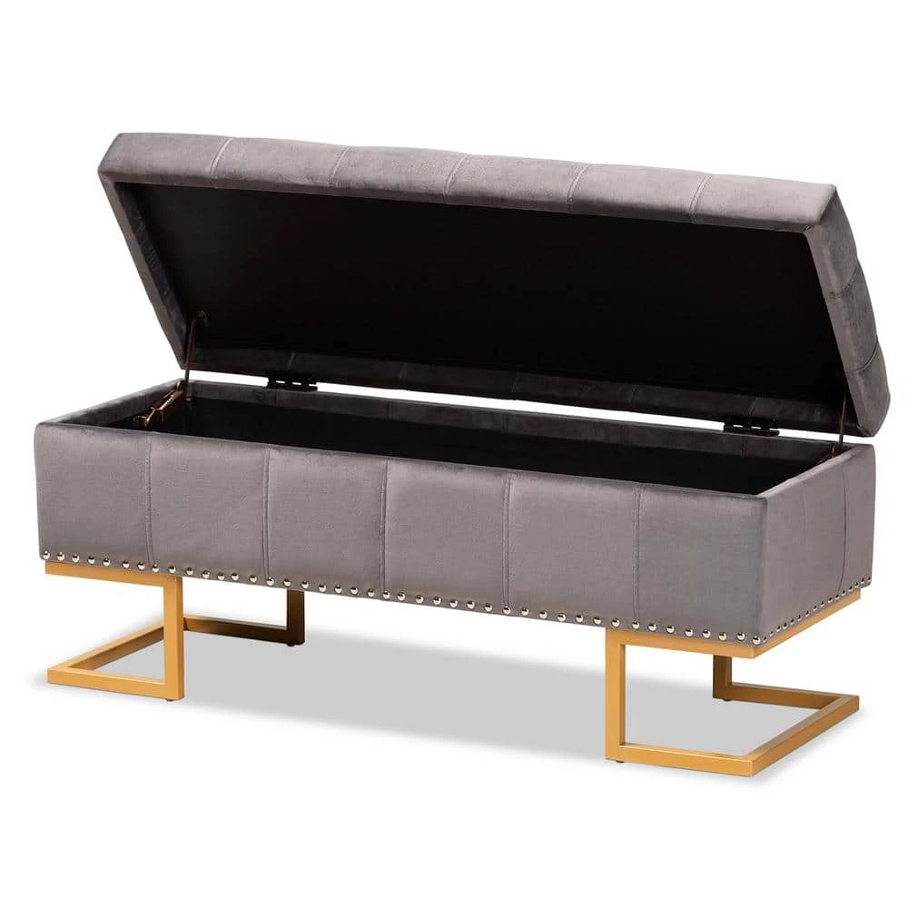 Ellery Grey and Gold Storage Ottoman by Baxton Studio - Image 9