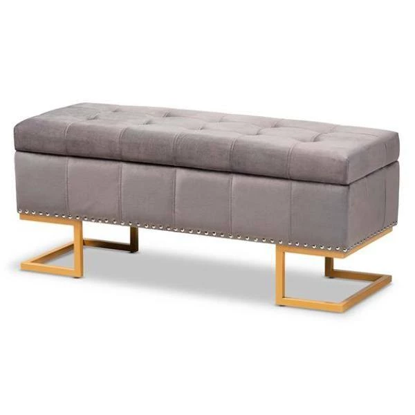 Ellery Grey and Gold Storage Ottoman by Baxton Studio - Image 2