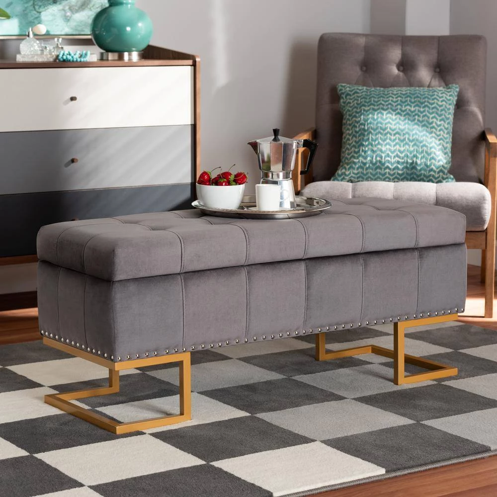 Ellery Grey and Gold Storage Ottoman by Baxton Studio - Image 8