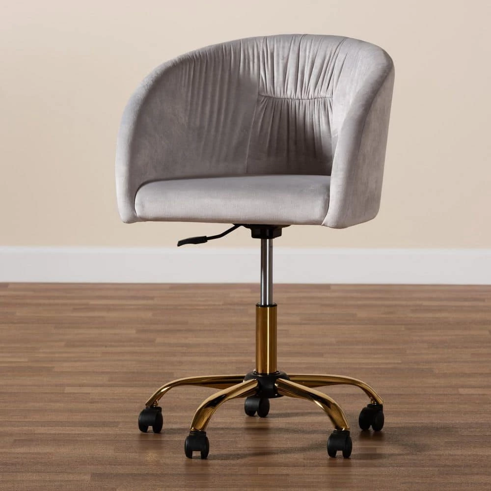 Ravenna Grey and Gold Velvet Fabric Task Chair by Baxton Studio - Image 7