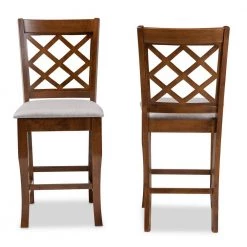 Aria 25 in. Grey and Walnut Pub Stool (Set of 2) by Baxton Studio