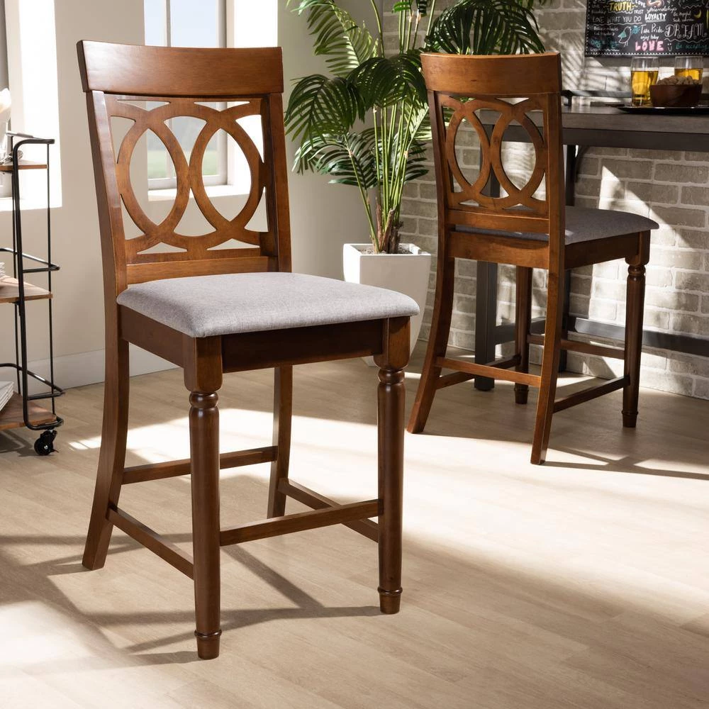 Violet 25 in. Grey and Walnut Pub Stool (Set of 2) by Baxton Studio - Image 7