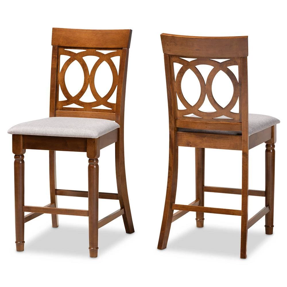 Violet 25 in. Grey and Walnut Pub Stool (Set of 2) by Baxton Studio - Image 2