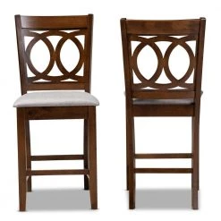 Lenoir 25 in. Grey and Walnut Counter Stool (Set of 2) by Baxton Studio