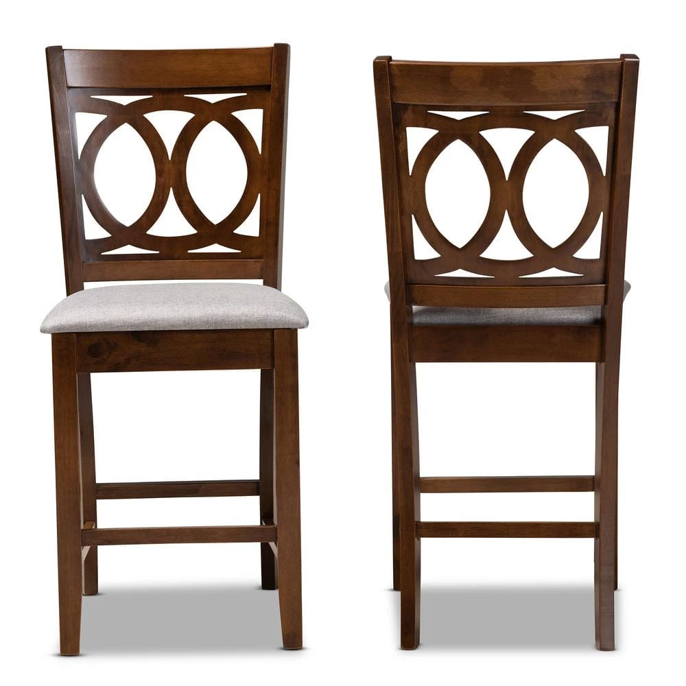 Lenoir 25 in. Grey and Walnut Counter Stool (Set of 2) by Baxton Studio