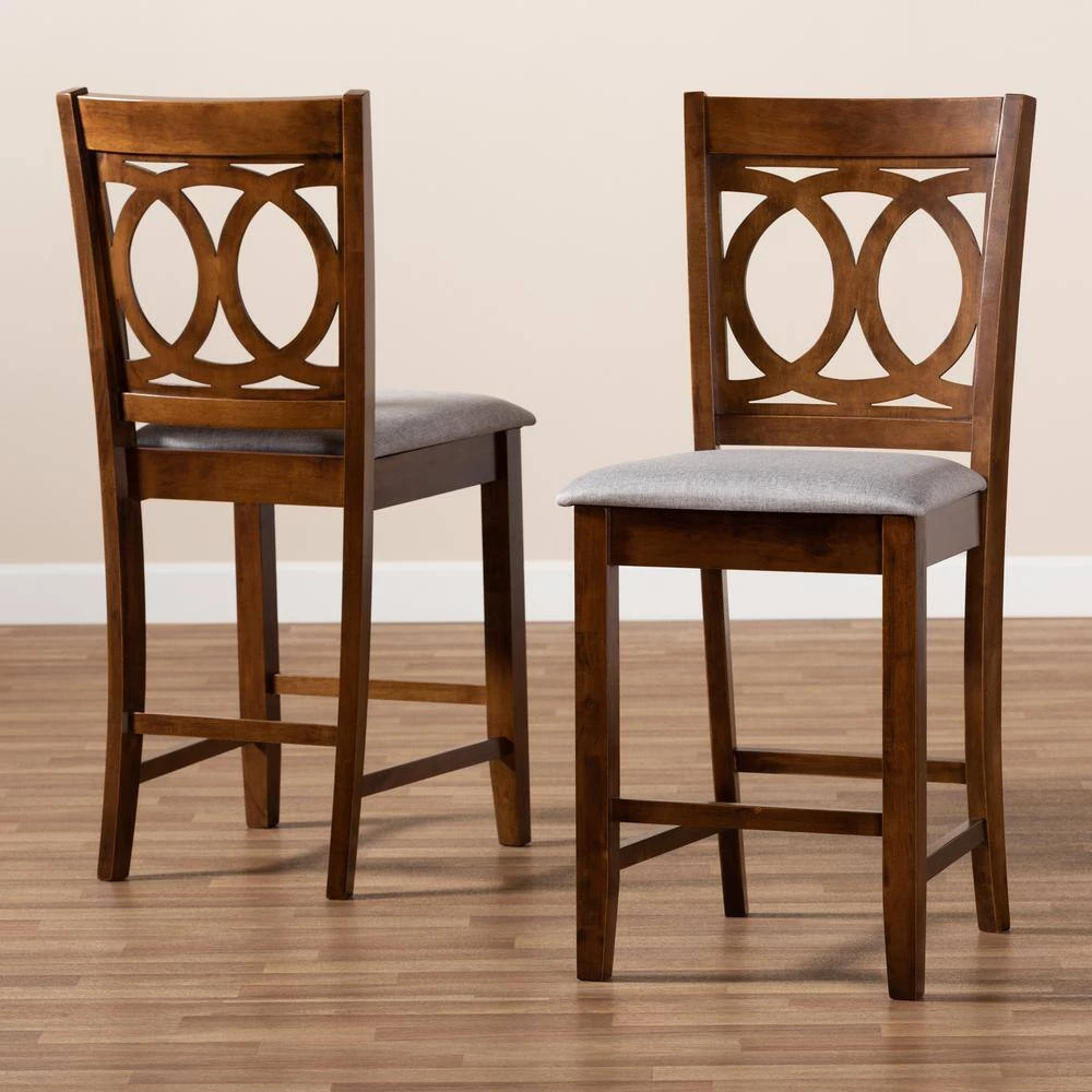 Lenoir 25 in. Grey and Walnut Counter Stool (Set of 2) by Baxton Studio - Image 7