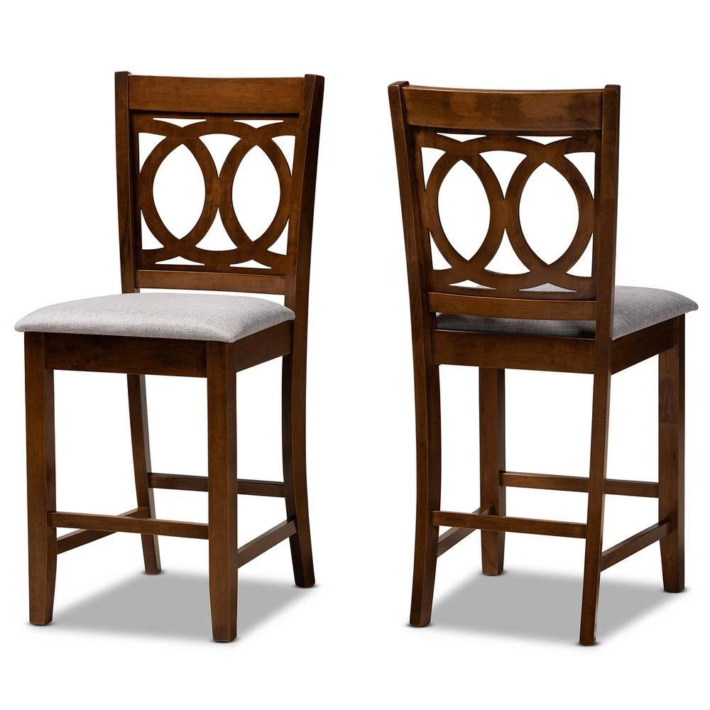 Lenoir 25 in. Grey and Walnut Counter Stool (Set of 2) by Baxton Studio - Image 2