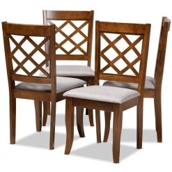 Brigitte Grey and Walnut Fabric Dining Chair (Set of 4) by Baxton Studio