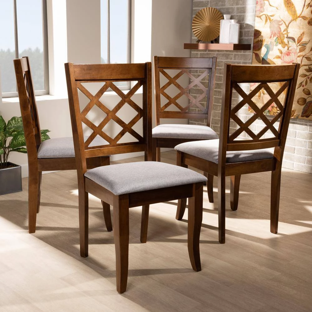 Brigitte Grey and Walnut Fabric Dining Chair (Set of 4) by Baxton Studio - Image 3