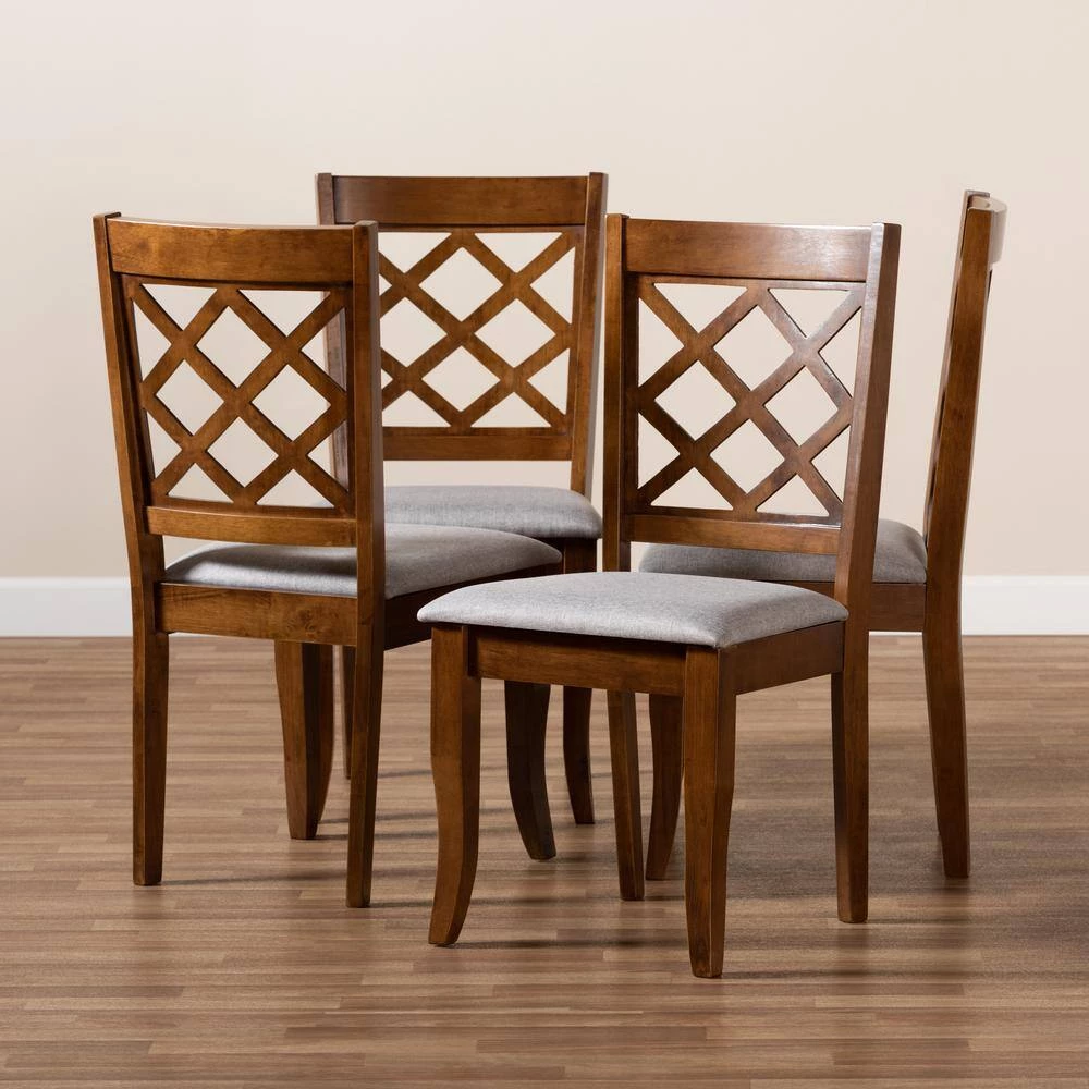 Brigitte Grey and Walnut Fabric Dining Chair (Set of 4) by Baxton Studio - Image 7