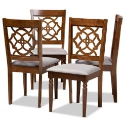 Lylah Grey and Walnut Fabric Dining Chair (Set of 4) by Baxton Studio