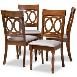 Lucie Grey and Walnut Fabric Dining Chair (Set of 4) by Baxton Studio