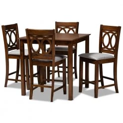Lenoir 5-Piece Grey and Walnut Pub Set by Baxton Studio