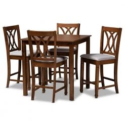 Reneau 5-Piece Grey and Walnut Pub Set by Baxton Studio