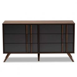 Naoki 6-Drawer Grey and Walnut Dresser by Baxton Studio