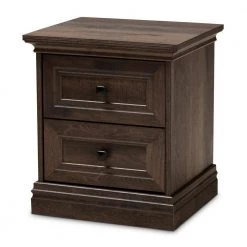 Nolan Brown Nightstand 20.9 in. H X 18.25 in. W X 15.9 in. D (2-Drawer) by Baxton Studio
