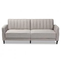Colby 77.2 in. Gray Channel Tufted Fabric 3-Seater Twin Sleeper Sofa Bed with Tapered Legs by Baxton Studio