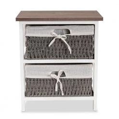 Terena Grey and Walnut Brown and White Storage Cabinet with 2-Baskets by Baxton Studio